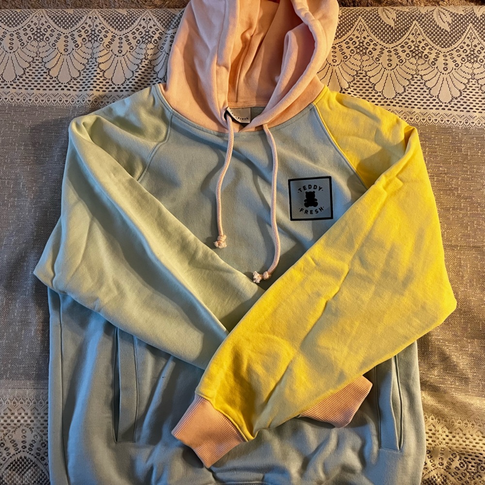 Baby Pastel Teddy Fresh Color Block Hoodie, Unisex Size Medium